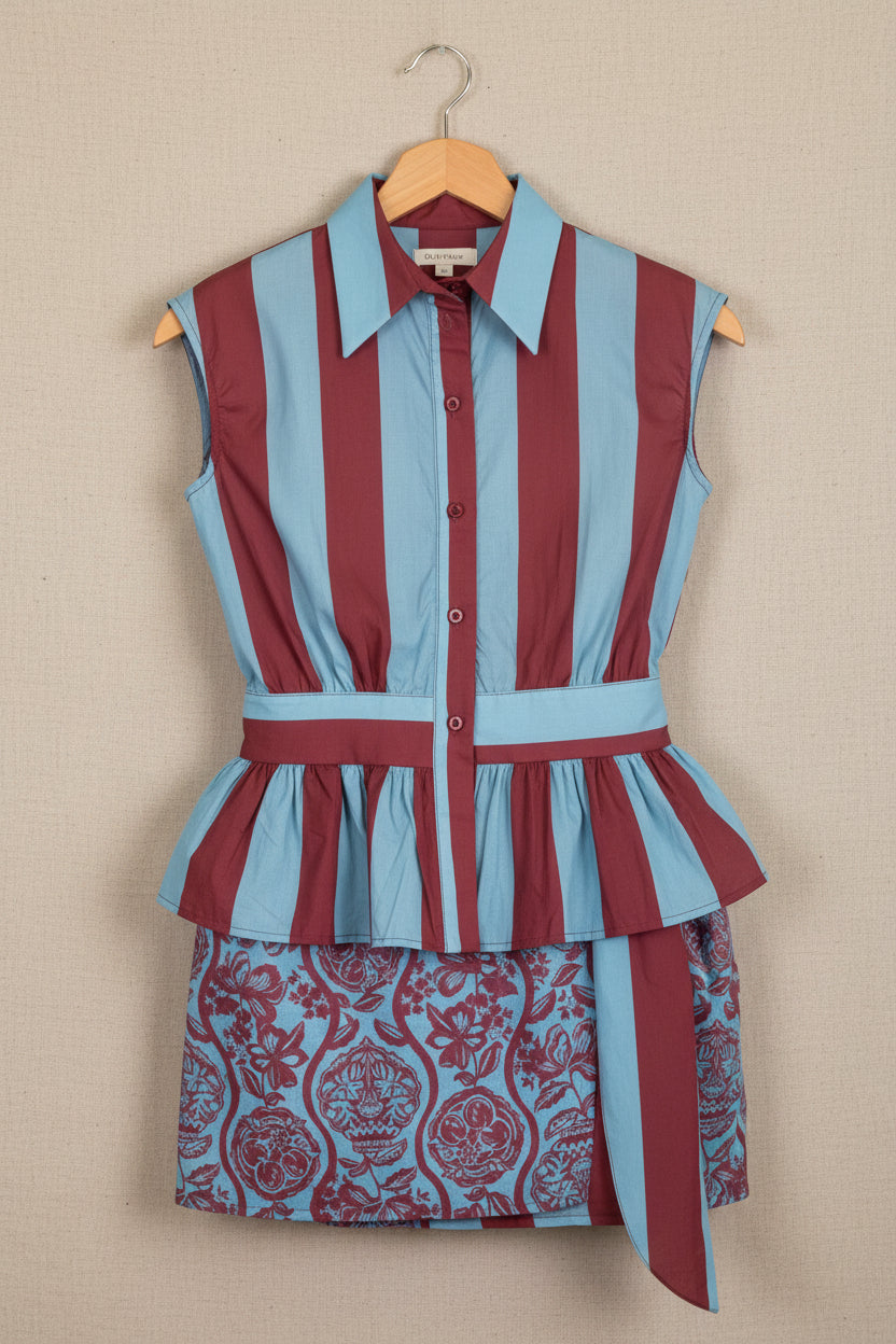Camicia giromaniche fantasia astratta in cotone
