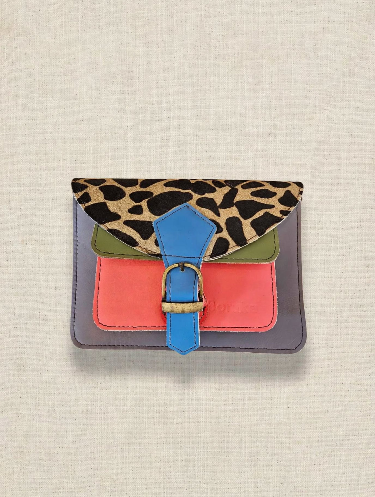 Soruka Mini Crossbody Patchwork Pelle Riciclata - Animal Print + Blu Zaffiro