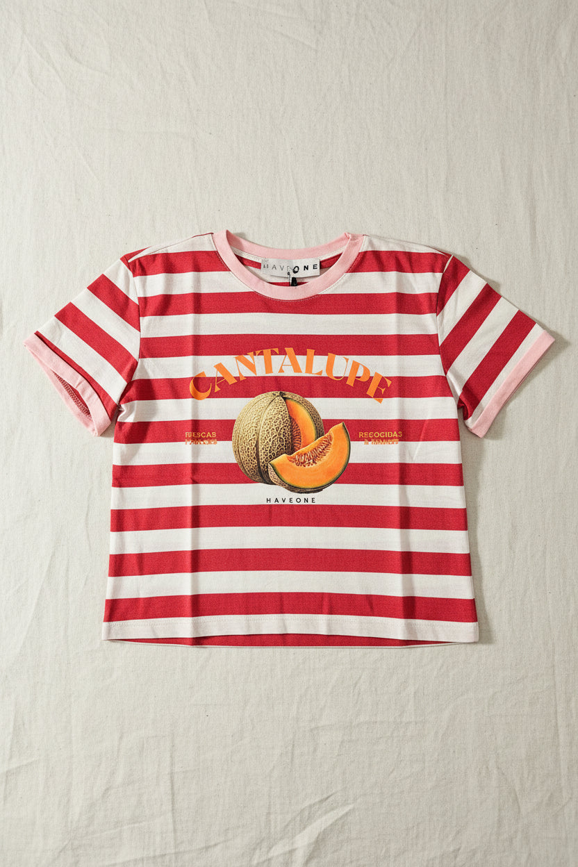 T - shirt Fruit stampa Cantalupe latte, rosa e rosso