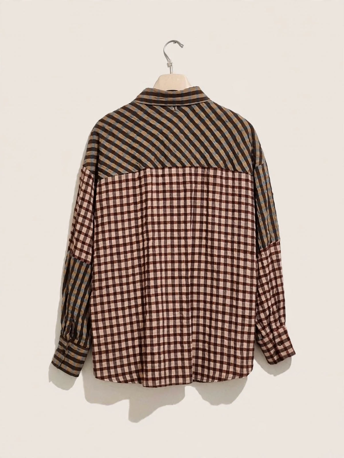 DIXIE Camicia Oversize Donna Patchwork Check Multicolor Beige Bordeaux Blu - Mod. CFS72MT - Made in Italy