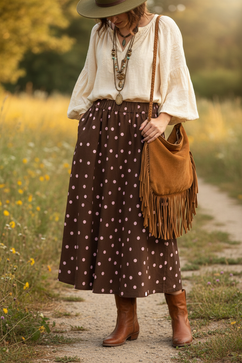 DOT BROWN SKIRT
