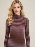 Maglia Collo Alto Lurex a Righe Marrone Cioccolato e Malva Glitter