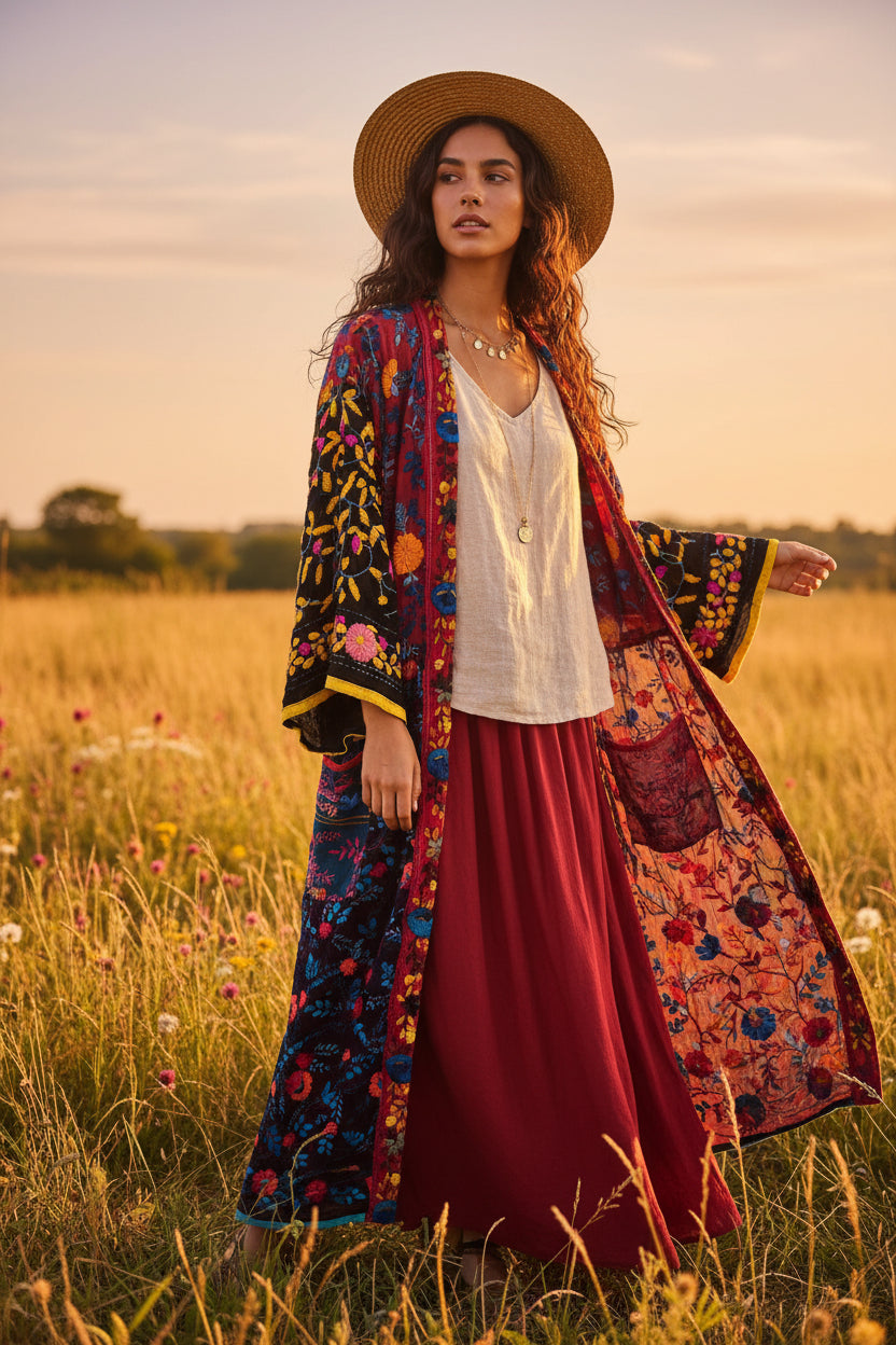 Kimono ricami  realizzato con foulard in organza