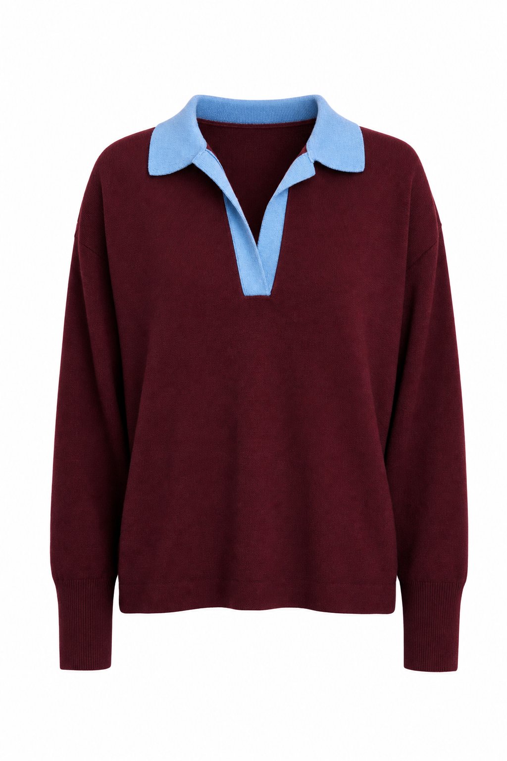 Maglione Polo Bicolor Bordeaux / Azzurro - Misto Lana