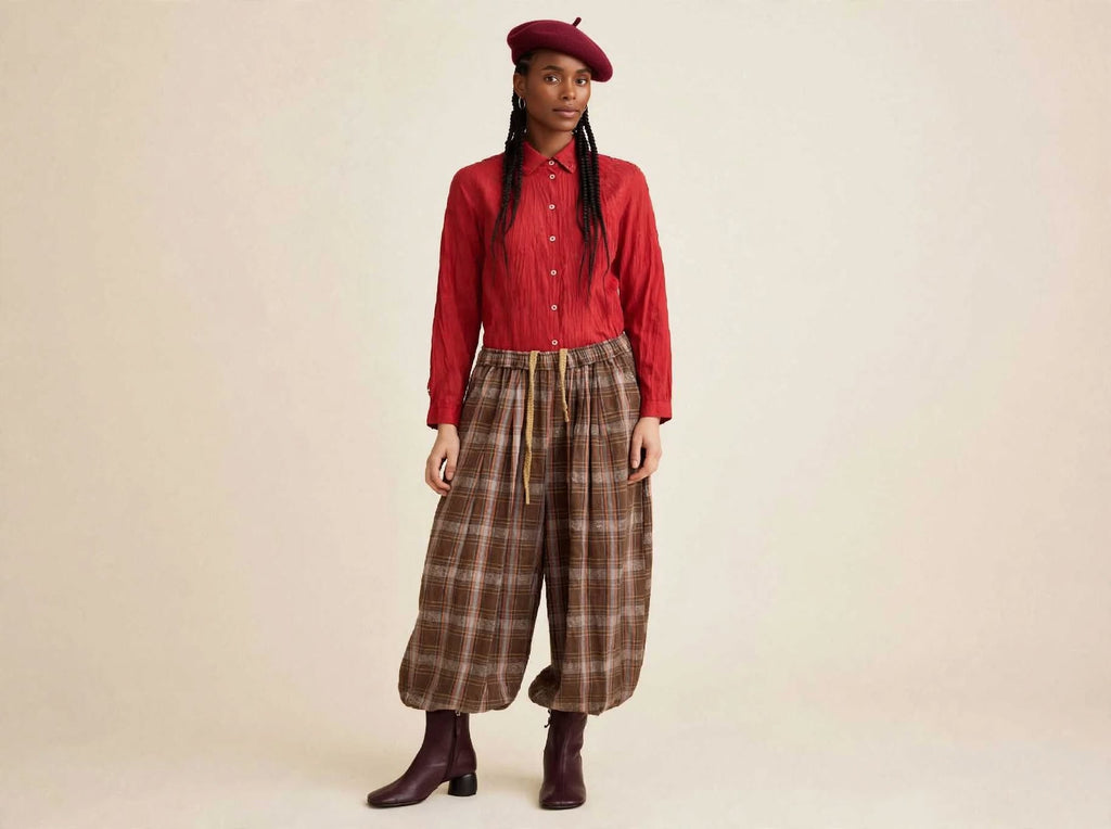 PANTALONE BALLOON TARTAN - MARRONE CIOCCOLATO