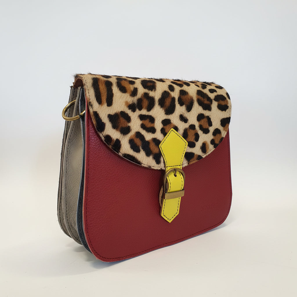 Borsa mezzaluna gheo bordeaux fibia gialla