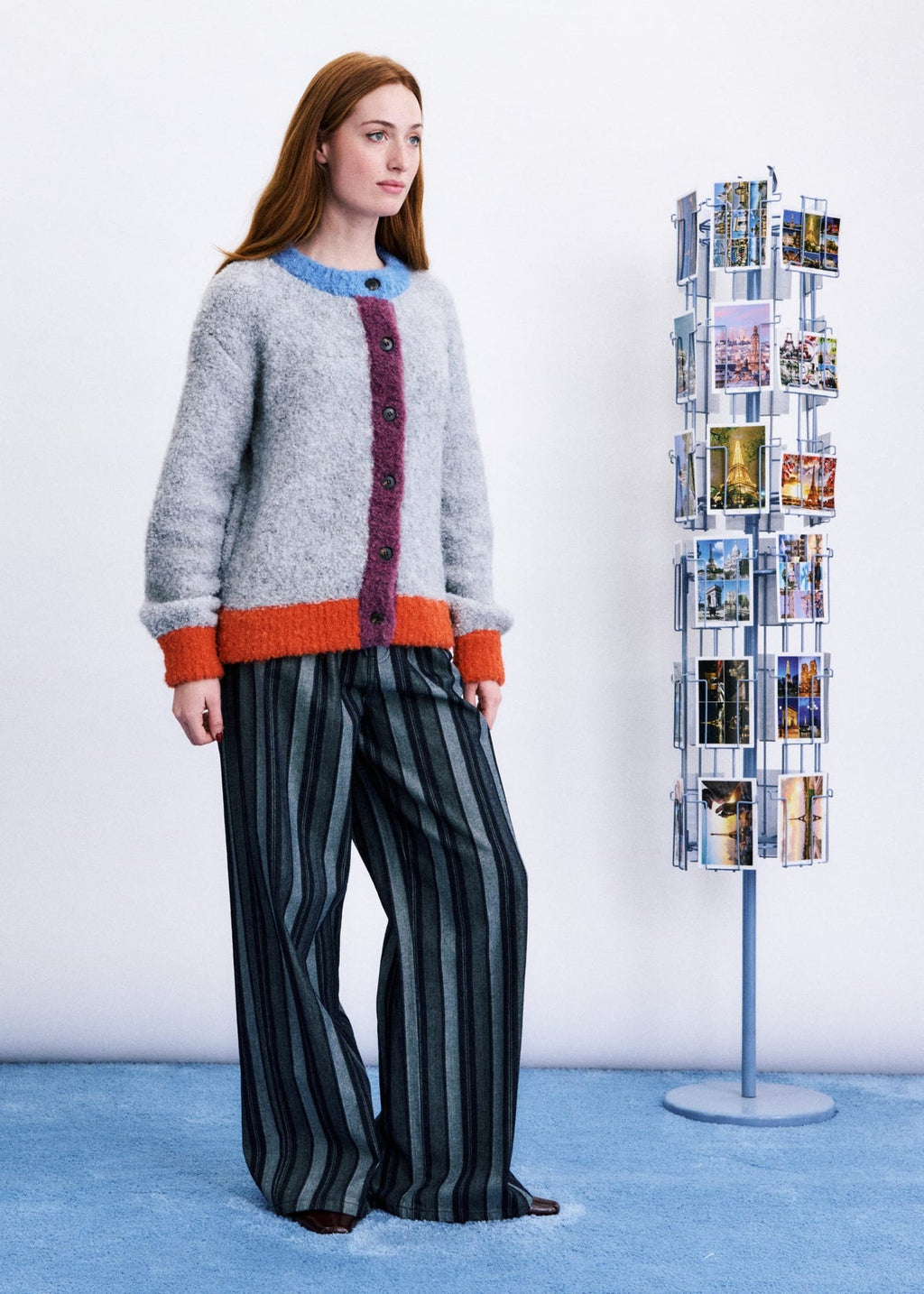CARDIGAN FLUFFY COLOR-BLOCK - GRIGIO / AZZURRO / VIOLA / ARANCIONE