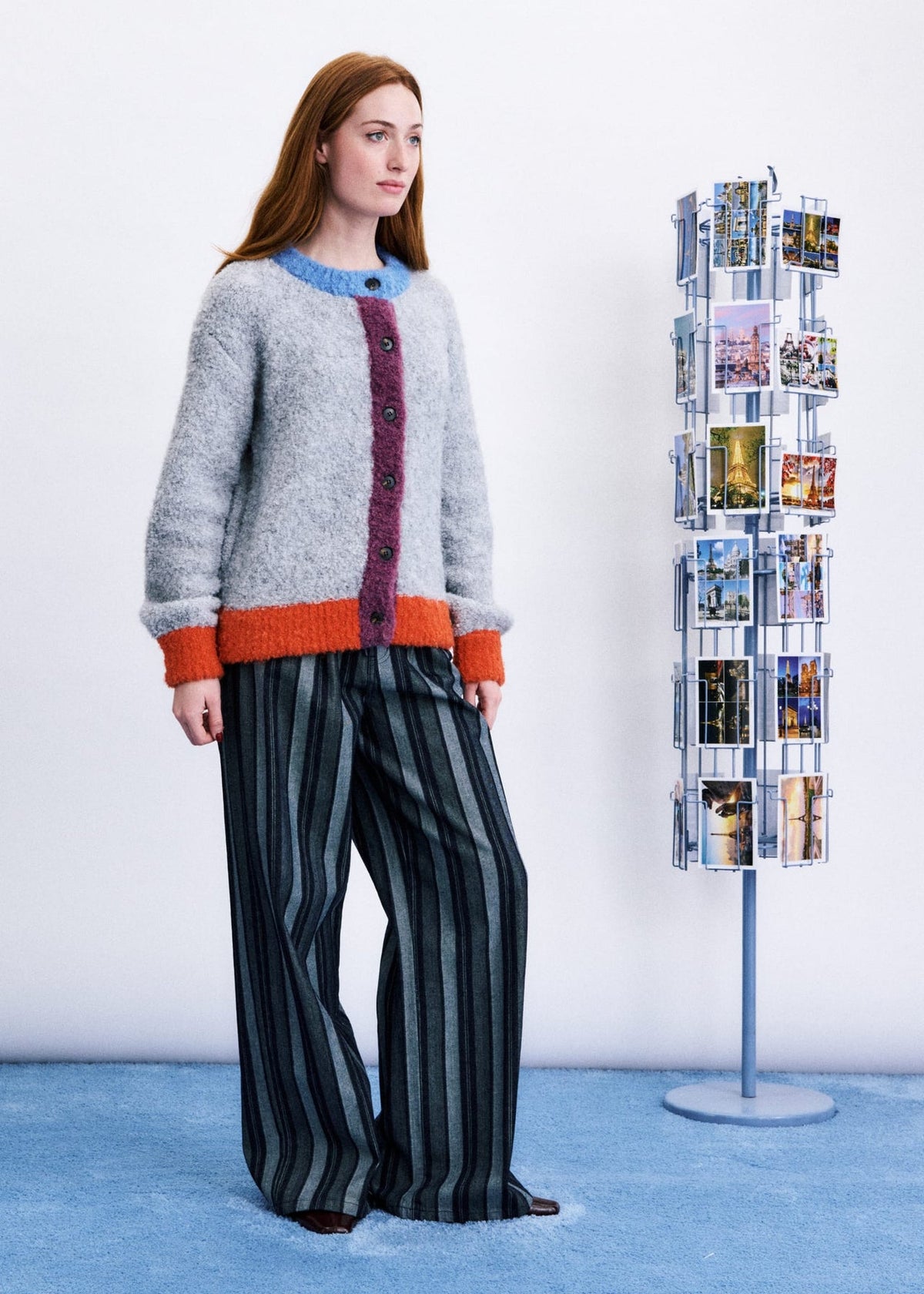 CARDIGAN FLUFFY COLOR-BLOCK - GRIGIO / AZZURRO / VIOLA / ARANCIONE
