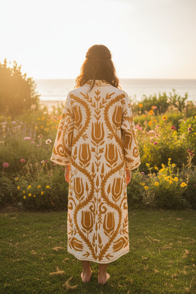 Kimono indiano ricami senape