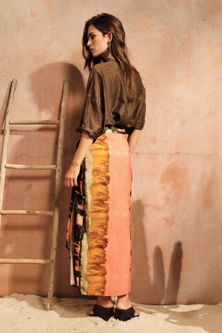 Gonna lunga stampa tie dye con nodo frontale