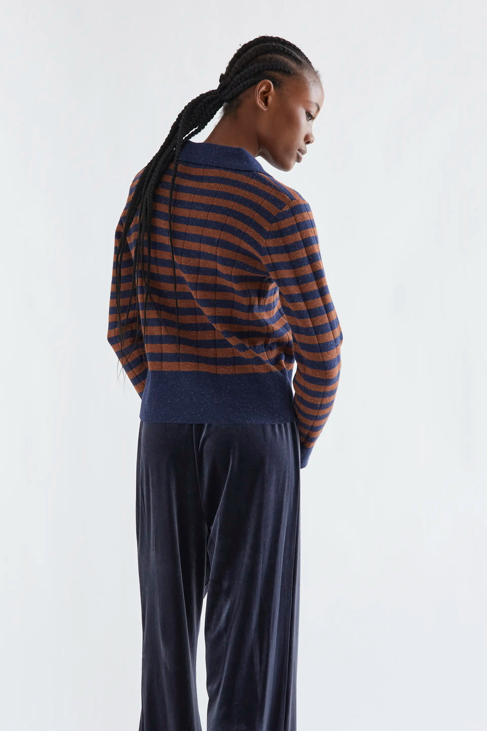 Cardigan in maglia con stampa a righe blu scuro e marrone