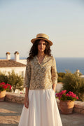 Camicia dritta con collo sartoriale stampata in misto cotone. - Beige