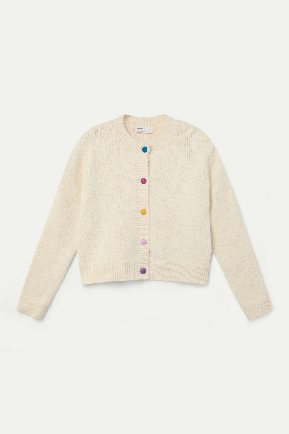 Cardigan in maglia bianco panna con bottoni multicolore