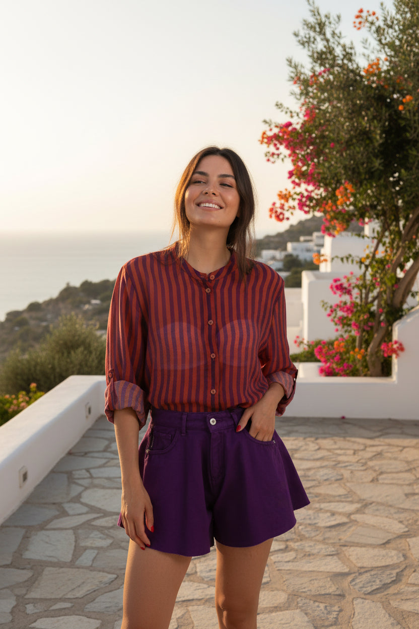 Camicia righe collo alla coreana