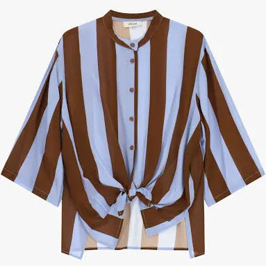Camicia a righe con nodo frontale e maniche 3/4