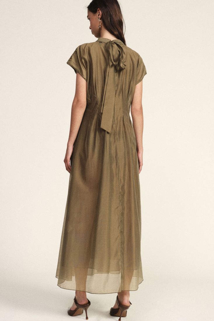 Vestito midi svasato con fiocco al collo