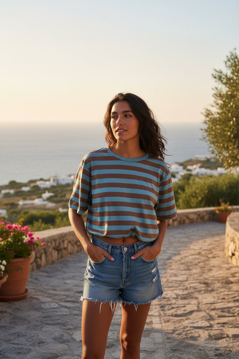 T shirt righe acqua e cioccolato