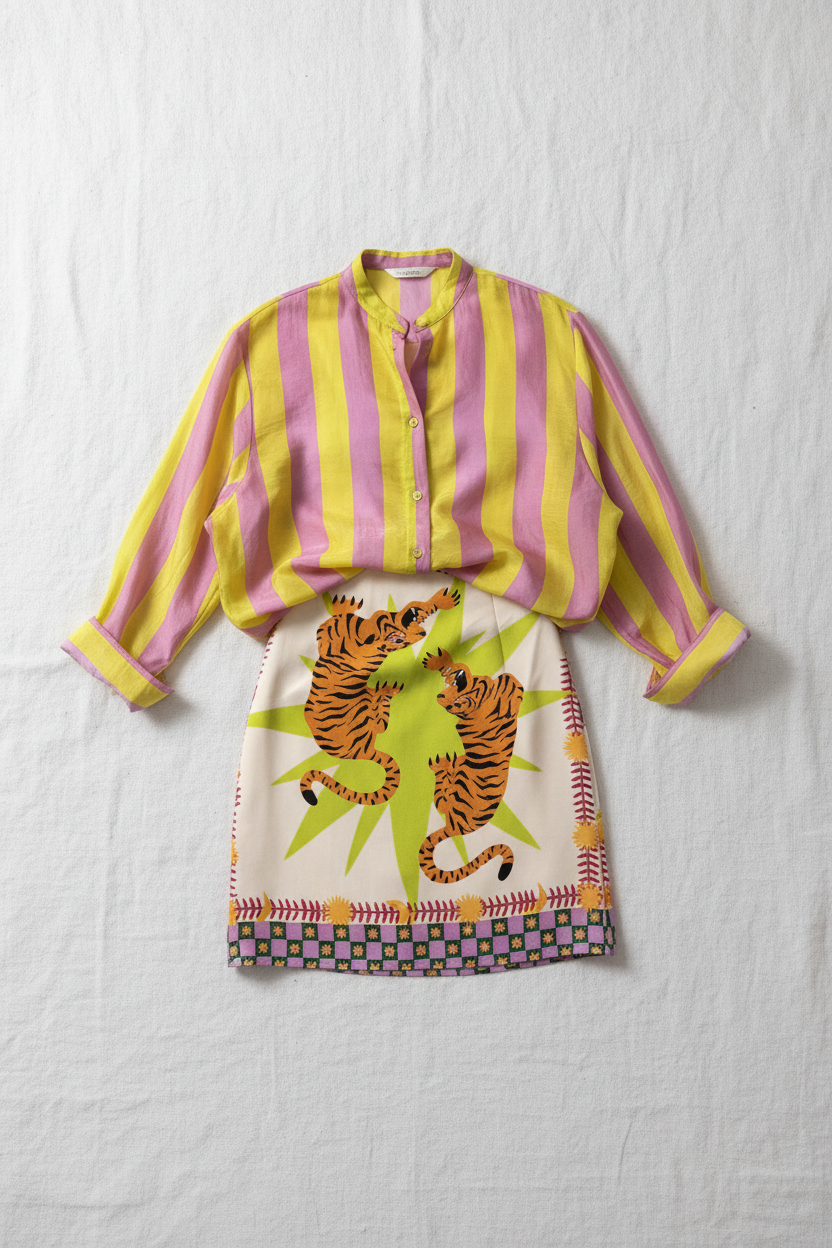 Camicia over righe lilla e lime