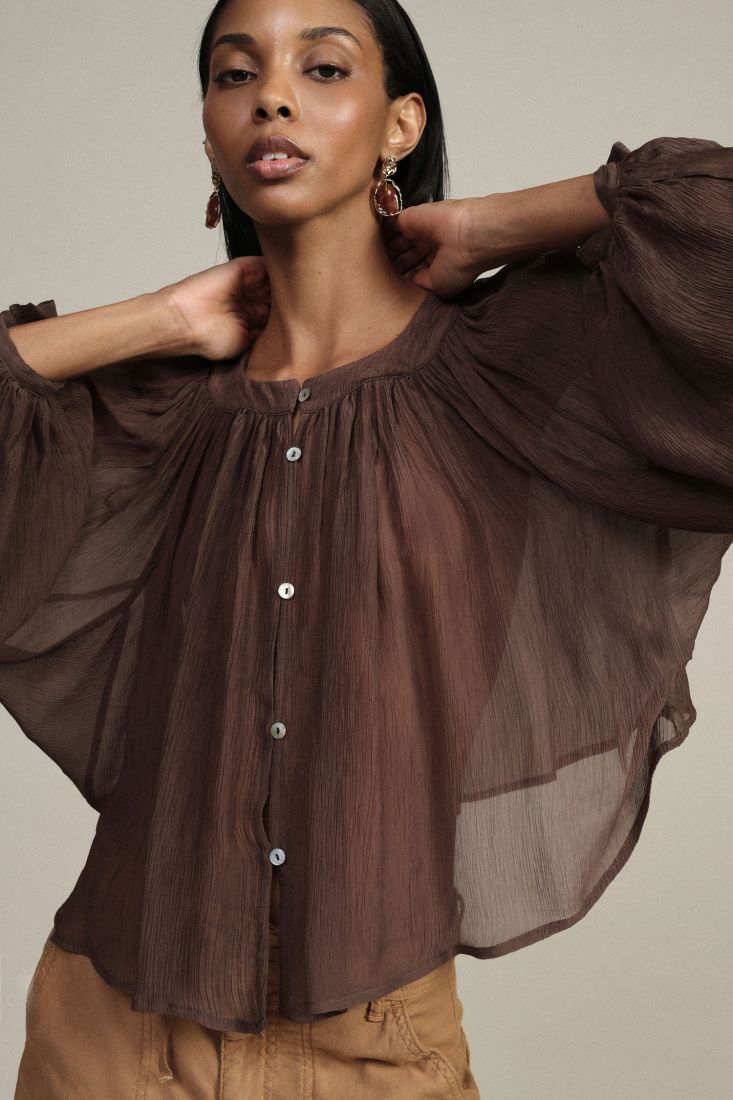 Shirt with relaxed fit and button front long sleeves