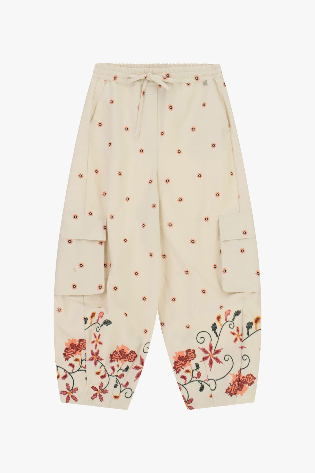 Trousers jogging con tasconi e ricami floreali