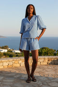 Camica check blu manica sbuffo
