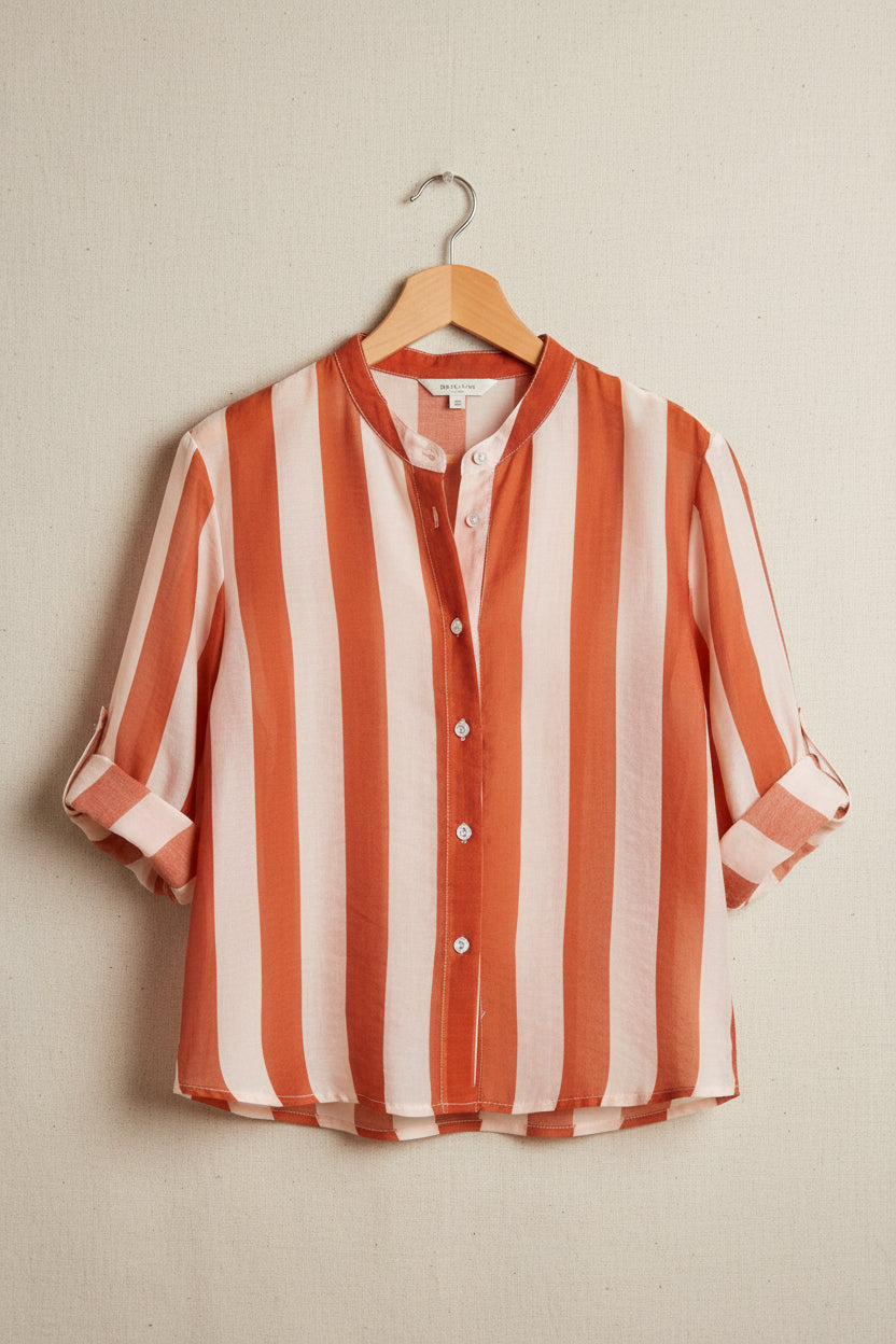 Camicia mussola di lyocell a righe - burro/arancio