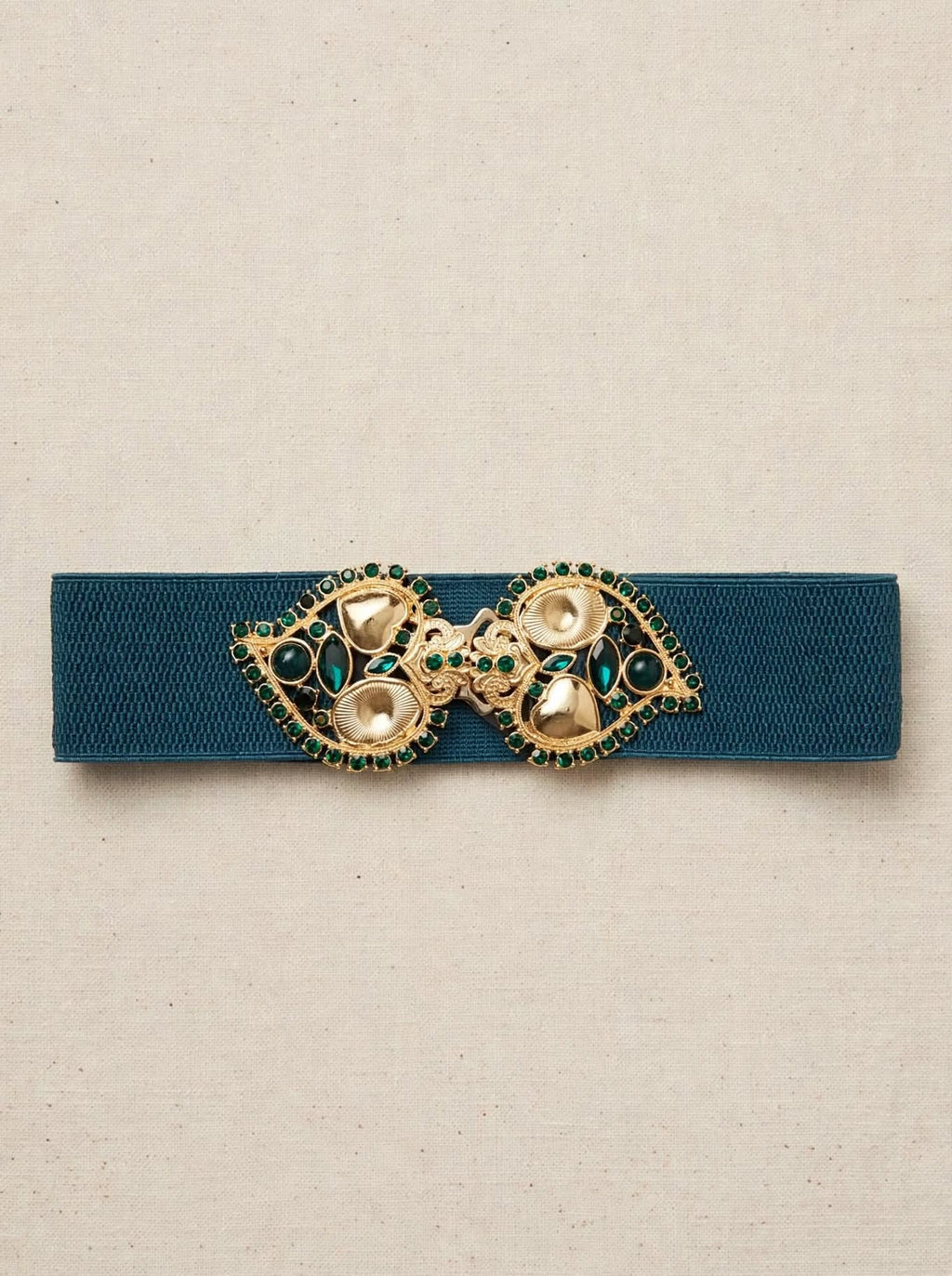 CINTURA ELASTICA BAROCCO EMERALD - Verde Petrolio con Fibbia Gioiello Oro