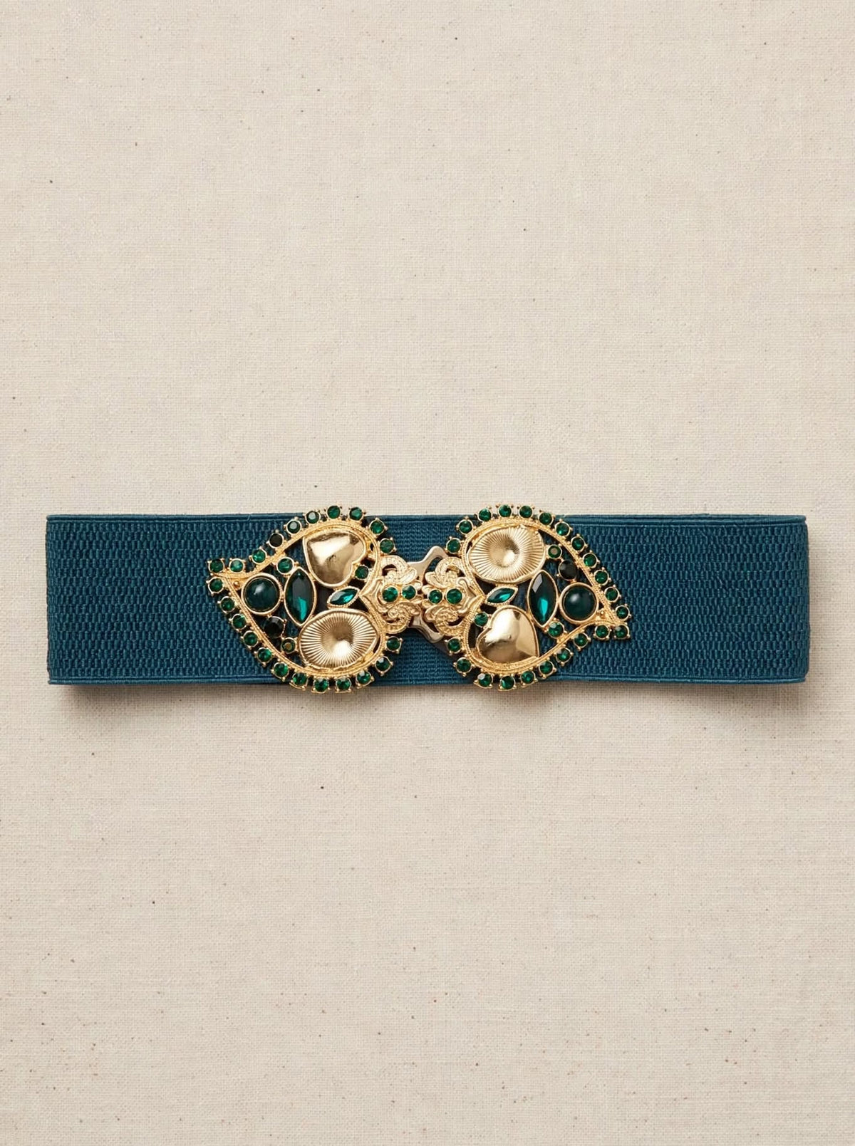 CINTURA ELASTICA BAROCCO EMERALD - Verde Petrolio con Fibbia Gioiello Oro