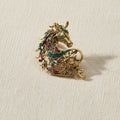 Horse brooch with filigree and coloured stones