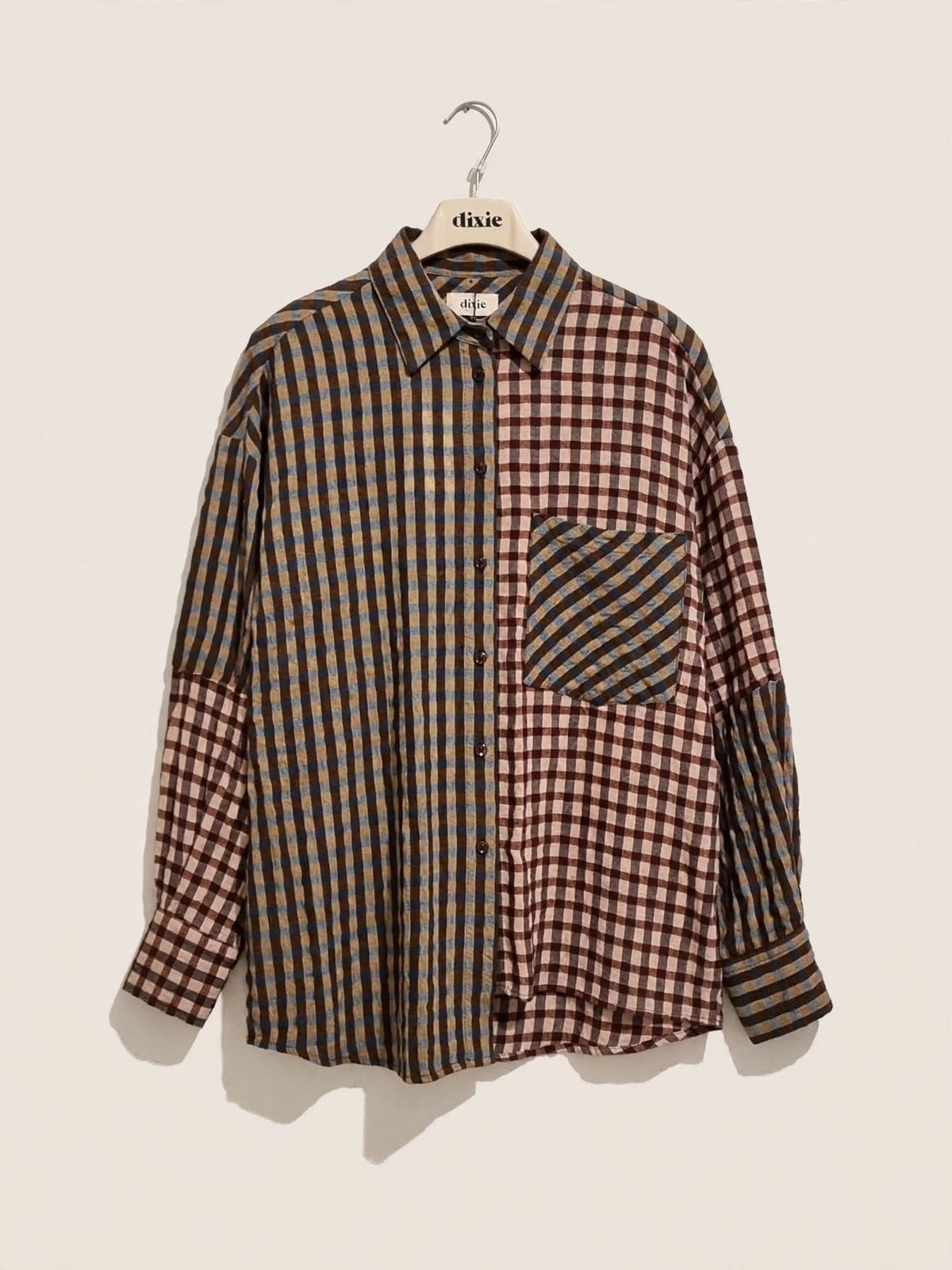 DIXIE Camicia Oversize Donna Patchwork Check Multicolor Beige Bordeaux Blu - Mod. CFS72MT - Made in Italy