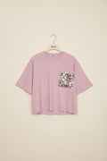 T-shirt a maniche corte con tasca decorata paillettes