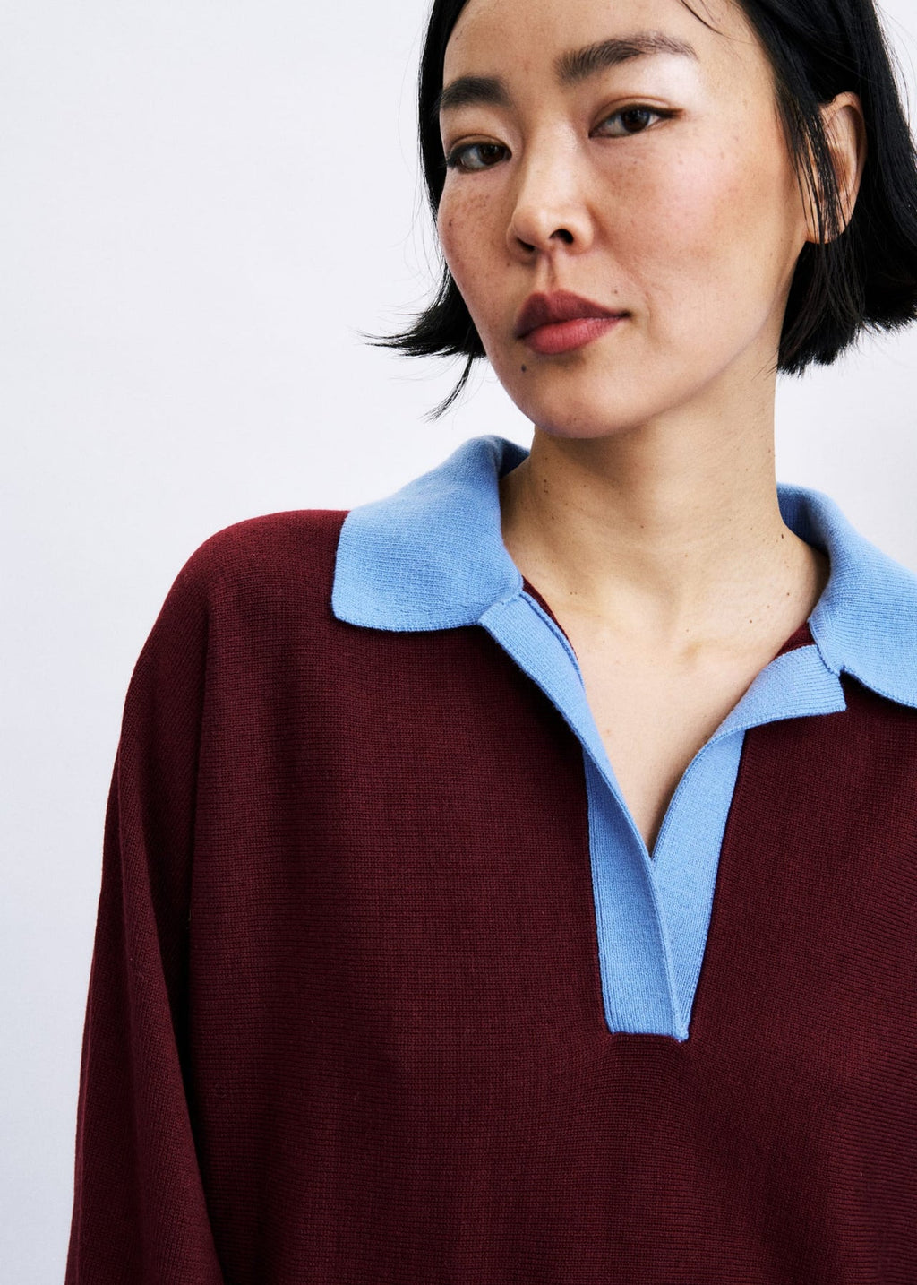 Maglione Polo Bicolor Bordeaux / Azzurro - Misto Lana
