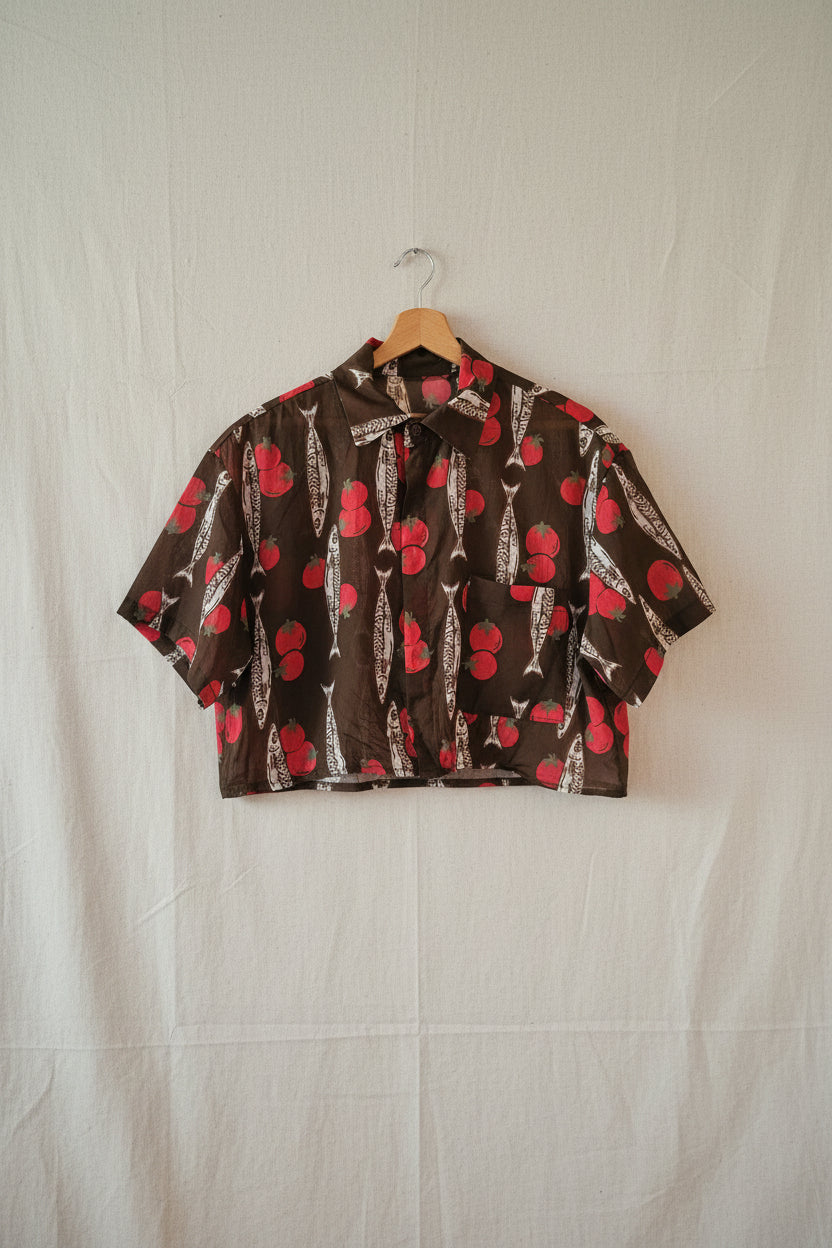 Blusa in cotone pomodori e sardine