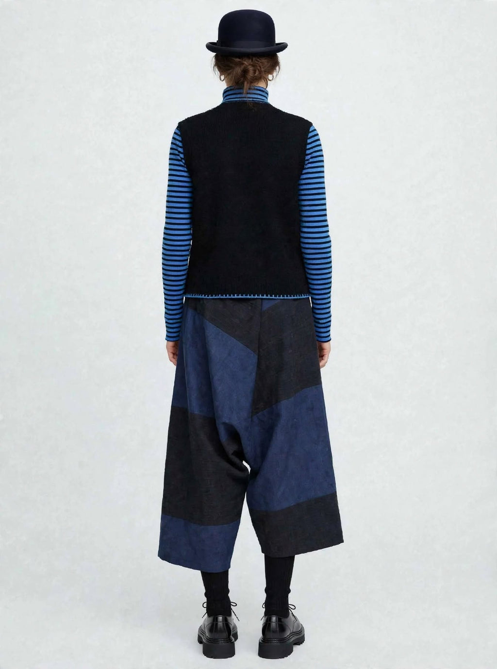 Pantalone Sarouel Patchwork Gea - Blu Notte / Antracite - Made in Italy
