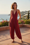 Jumpsuit Ampio Con Scollo Halter E Fondo Arricciato