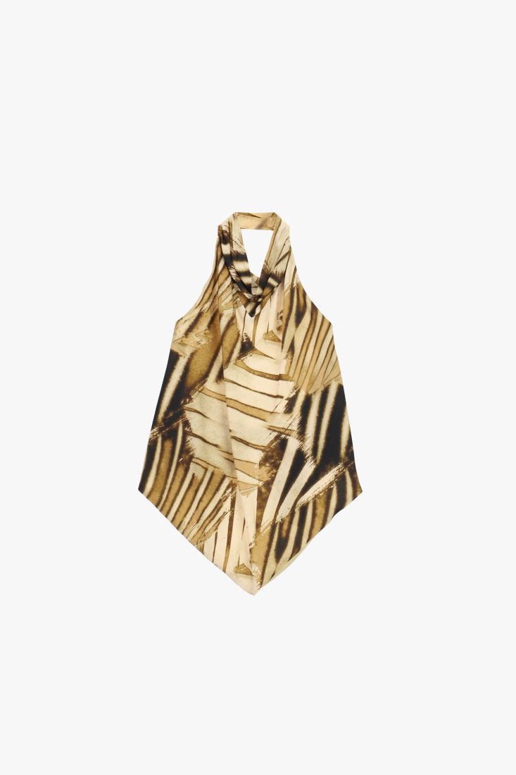 Top scollo all' americana stampa  geometrica ampia