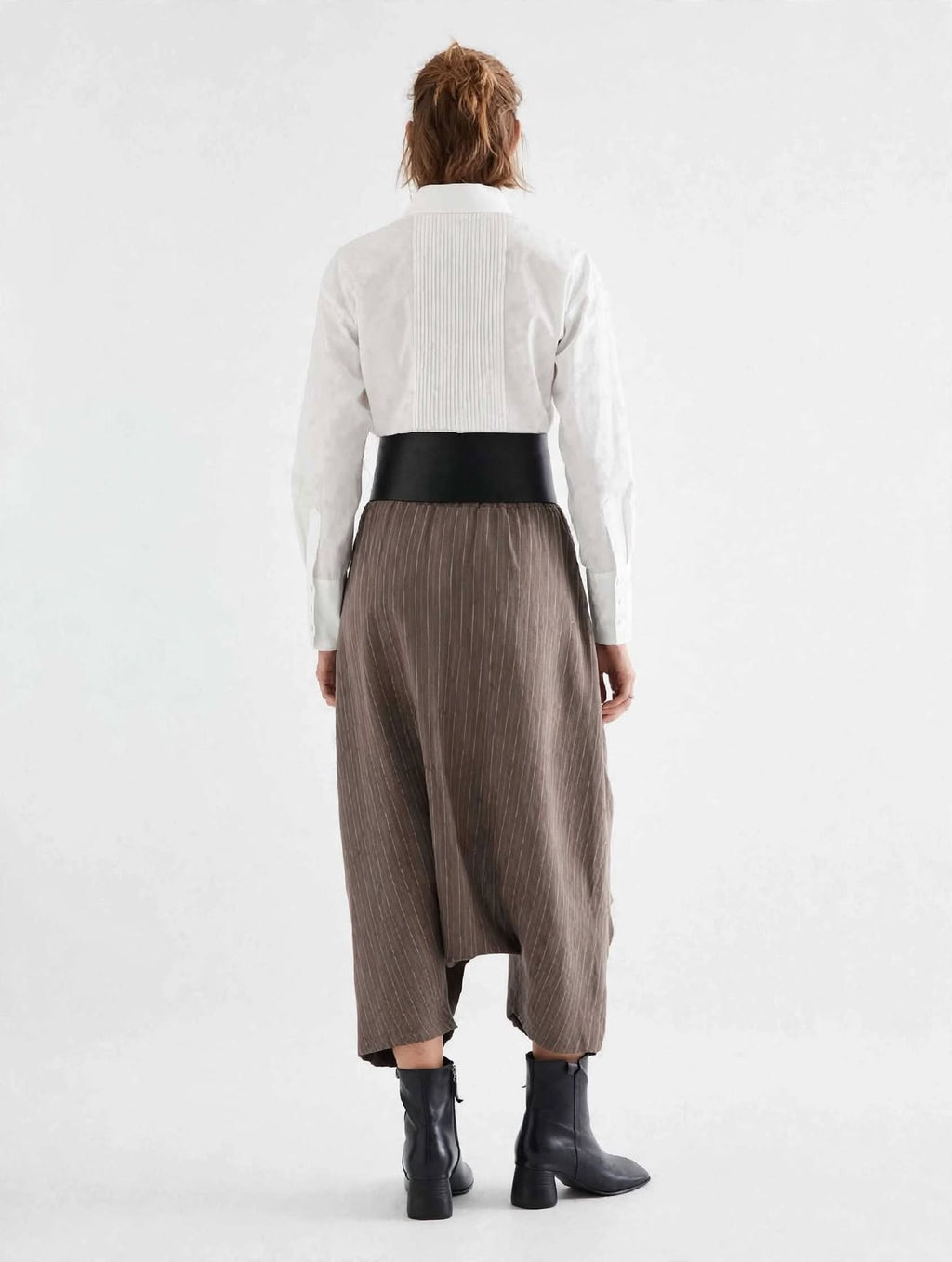 PANTALONE DROP HAREM GESSATO - TAUPE