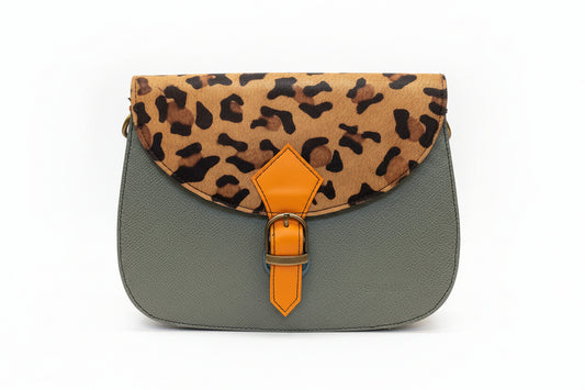 Borsa mezza luna gheo verde salvia fibia arancio