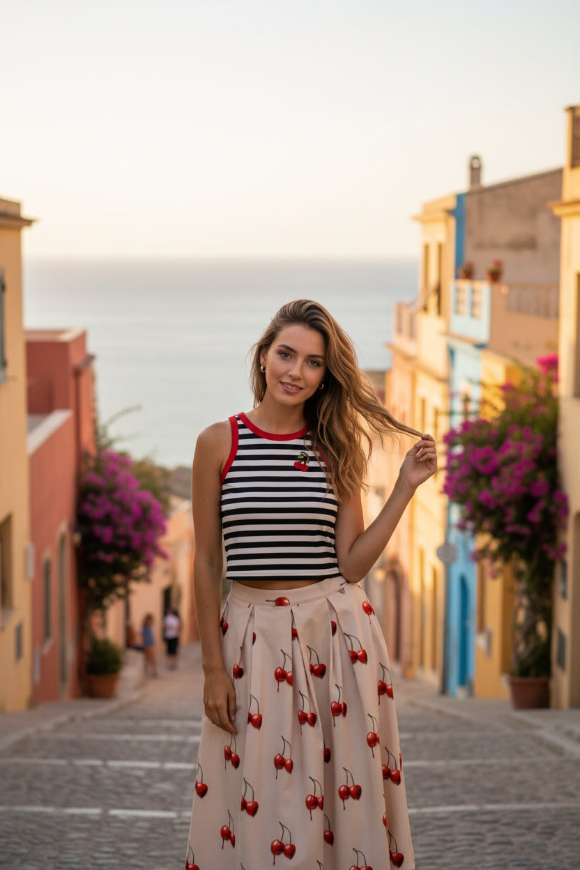 TOP RIGATO - ROSSO