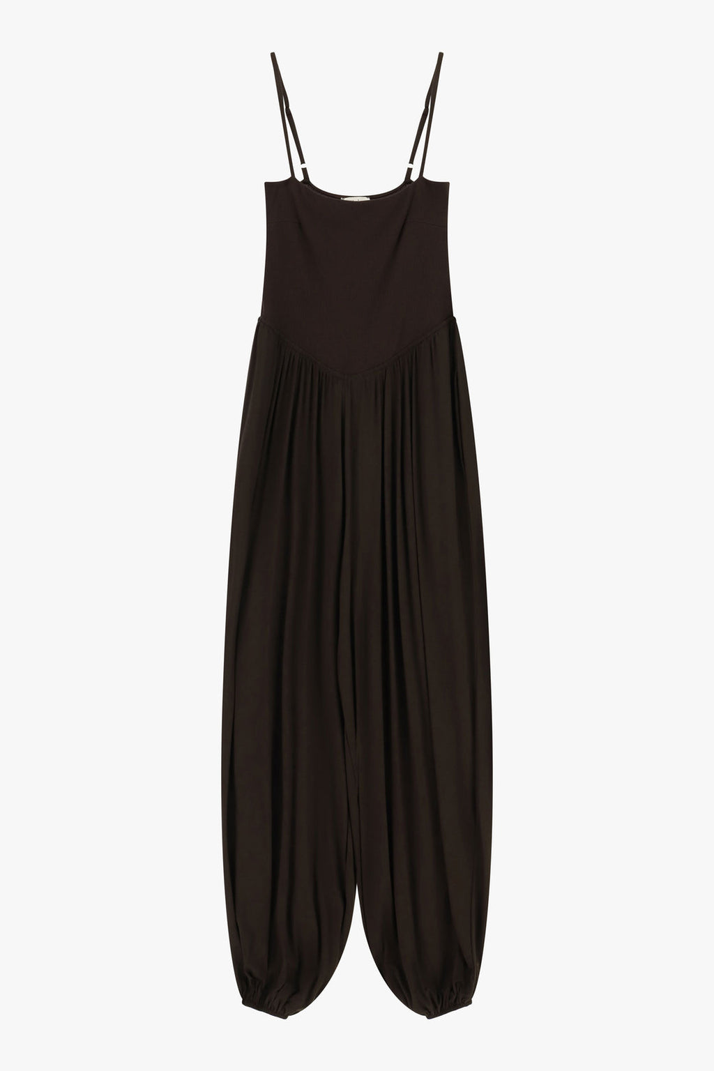 Jumpsuit ampia con spalline e fondo elastico caffè