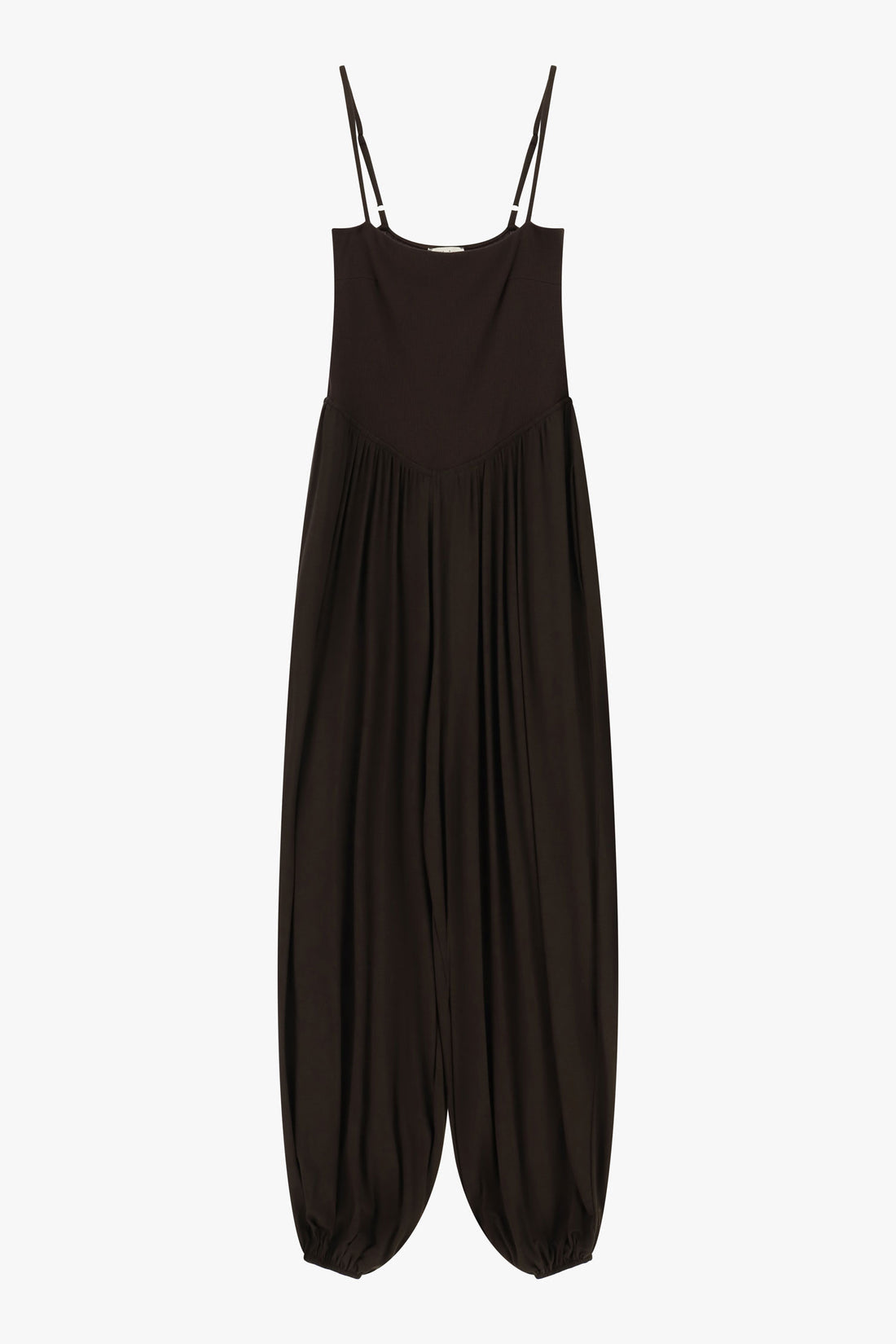 Jumpsuit ampia con spalline e fondo elastico caffè