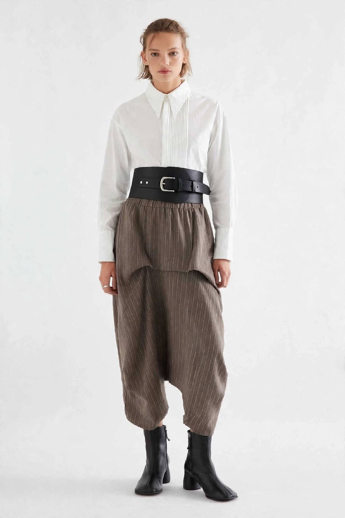 PANTALONE DROP HAREM GESSATO - TAUPE