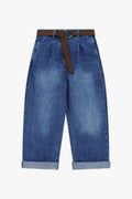 Jeans ampi vita alta con cintura e risvolto