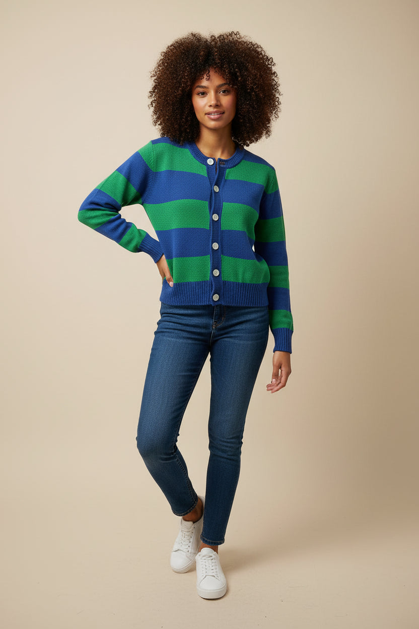 Cardigan bicolor blu verde