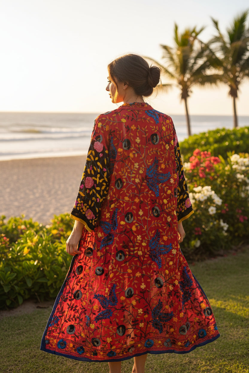 Kimono ricami  realizzato con foulard in organza