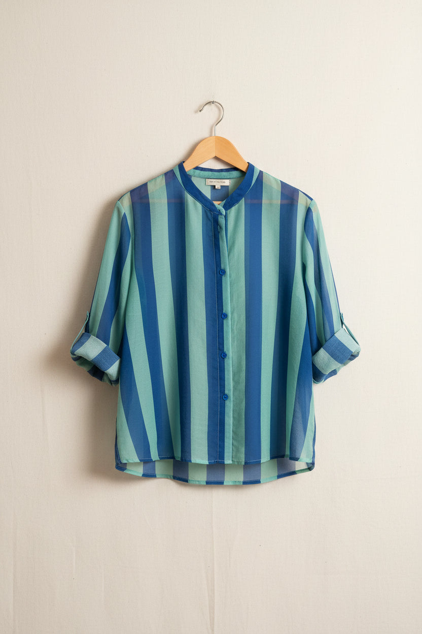 Camicia a righe mussola di lyocell - royal/acqua