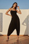 Jumpsuit ampia con spalline e fondo elastico caffè