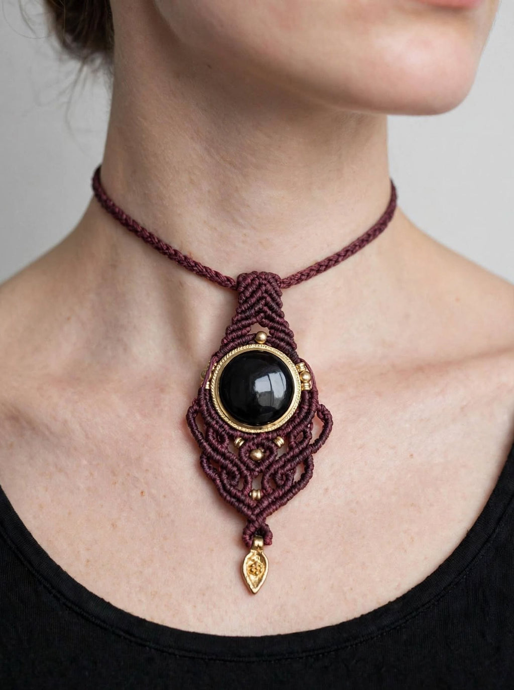 Collana Choker Micromacramè - Onice Nera - Fatto a mano