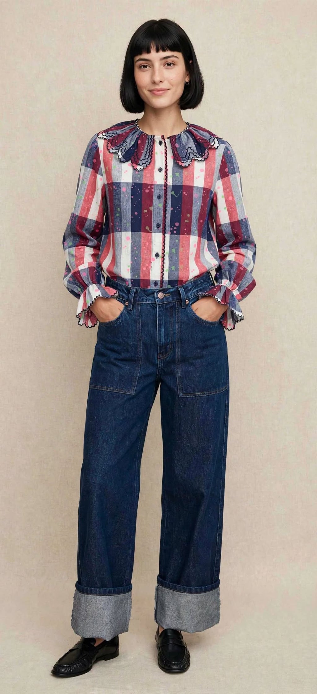 CAMICIA BONNIE - Colletto Claudine a Quadri