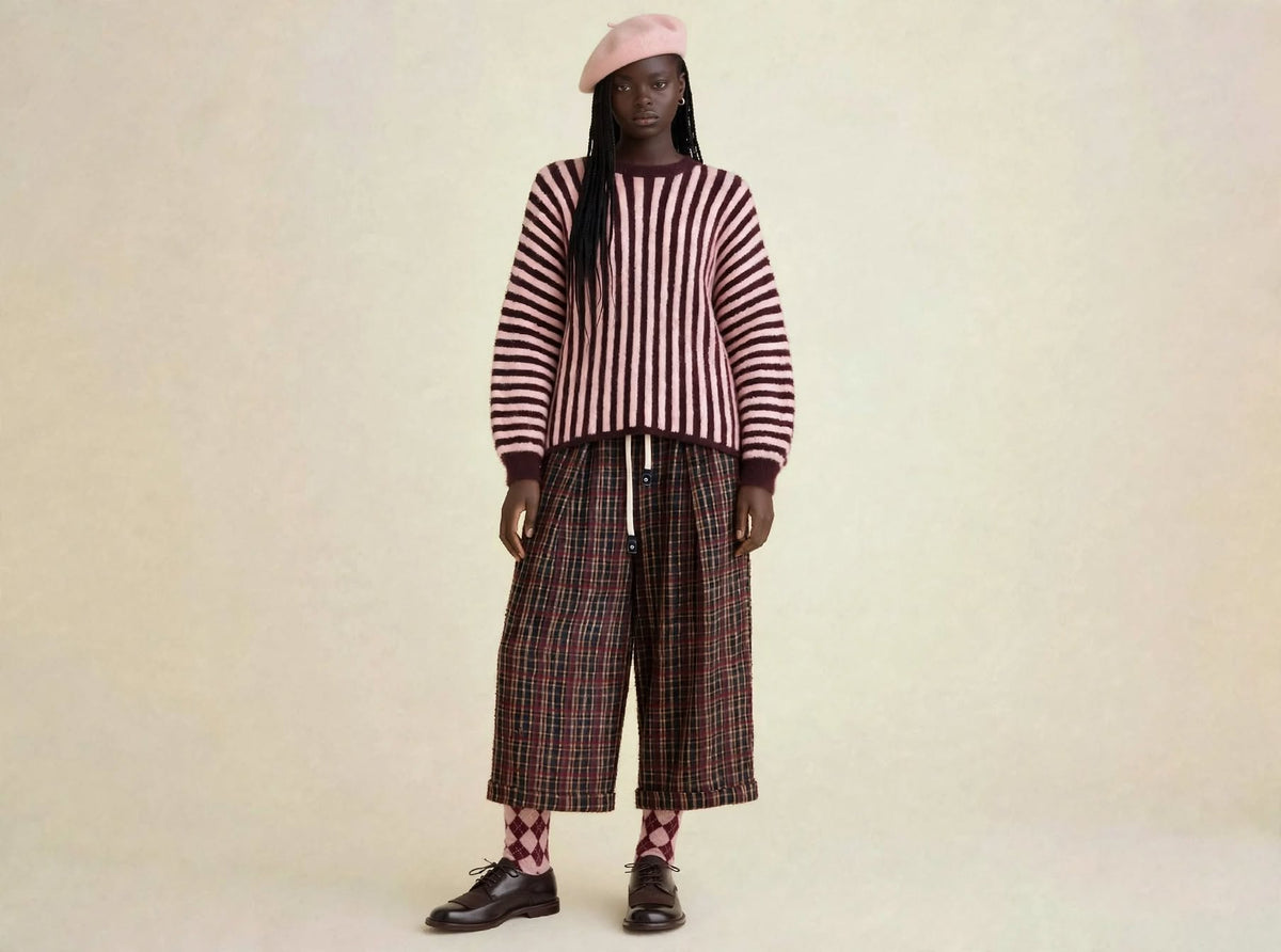 Maglione Oversize Poncho a Righe BORDEAUX -